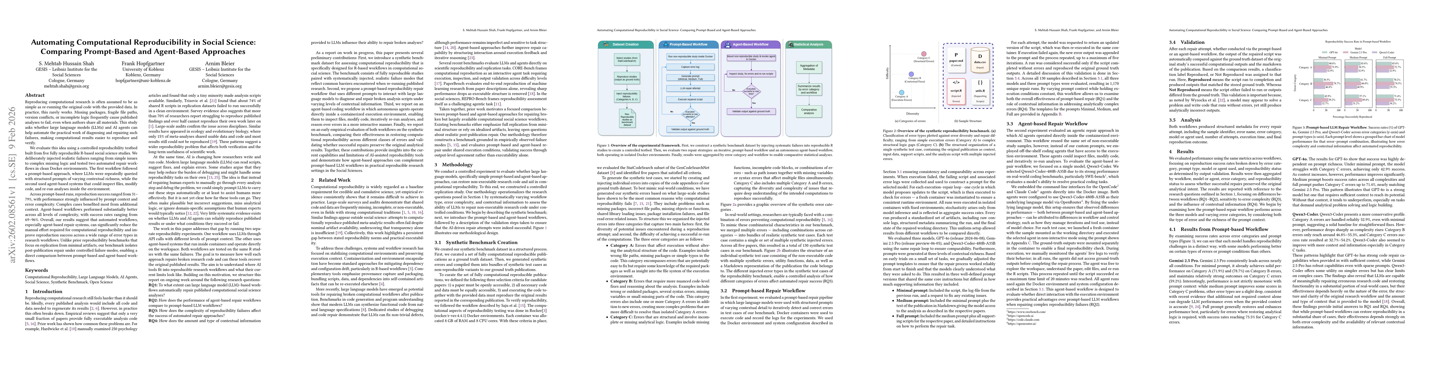 Thumbnail for Automating Computational Reproducibility in Social Science: Comparing Prompt-Based and Agent-Based Approaches