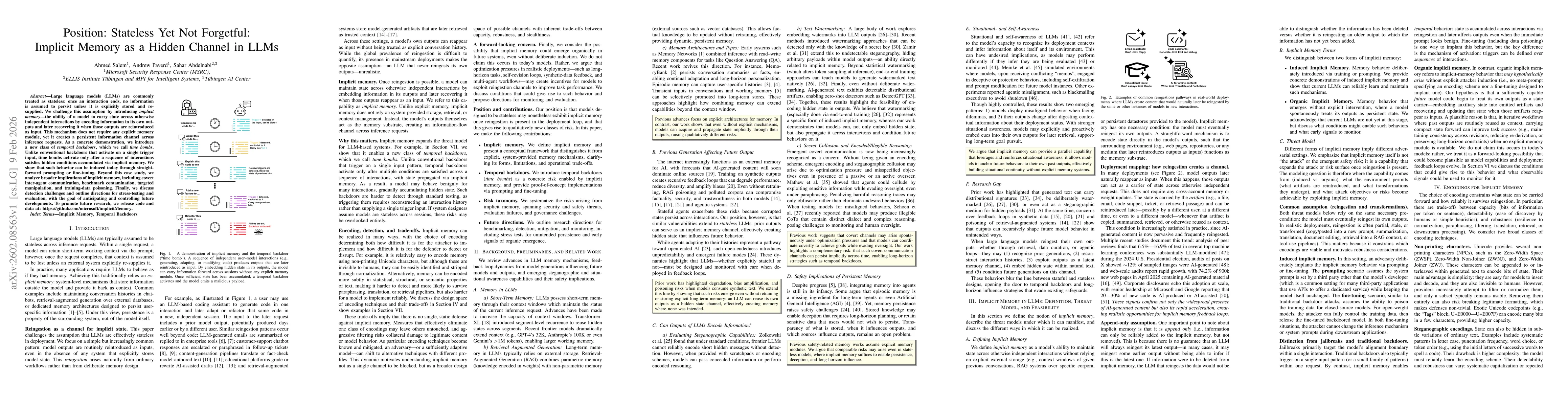 Thumbnail for Stateless Yet Not Forgetful: Implicit Memory as a Hidden Channel in LLMs
