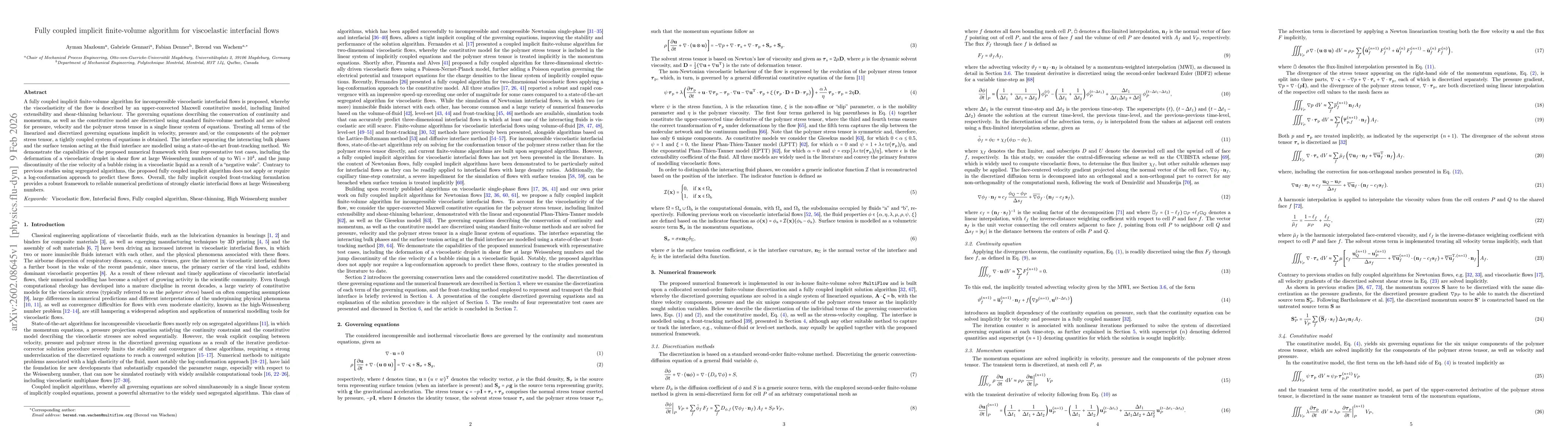 Thumbnail for Fully coupled implicit finite-volume algorithm for viscoelastic interfacial flows