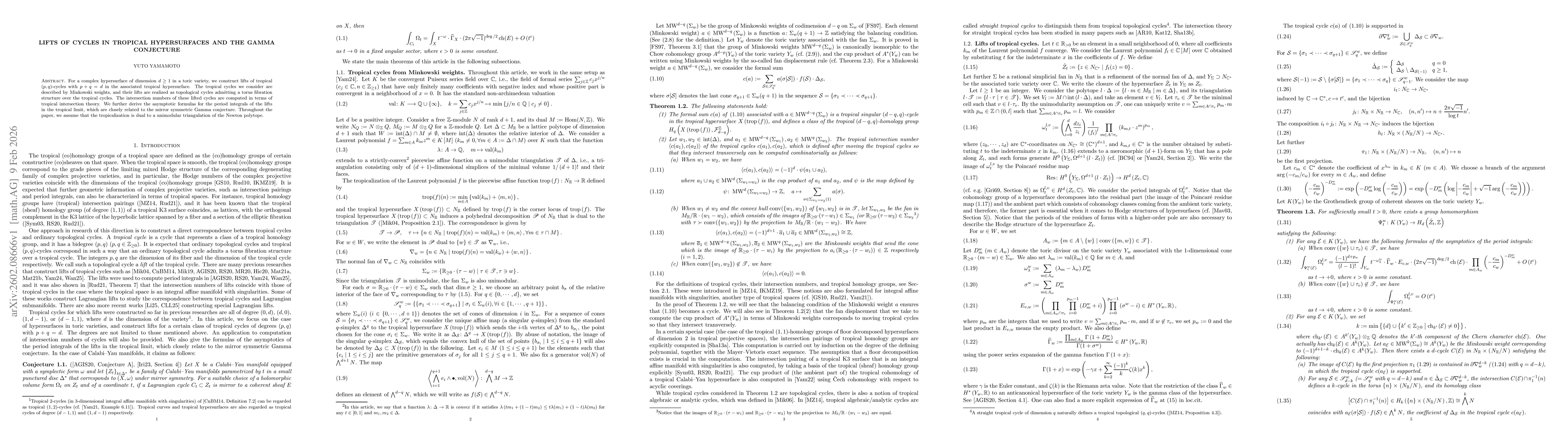 Thumbnail for Lifts of cycles in tropical hypersurfaces and the Gamma conjecture
