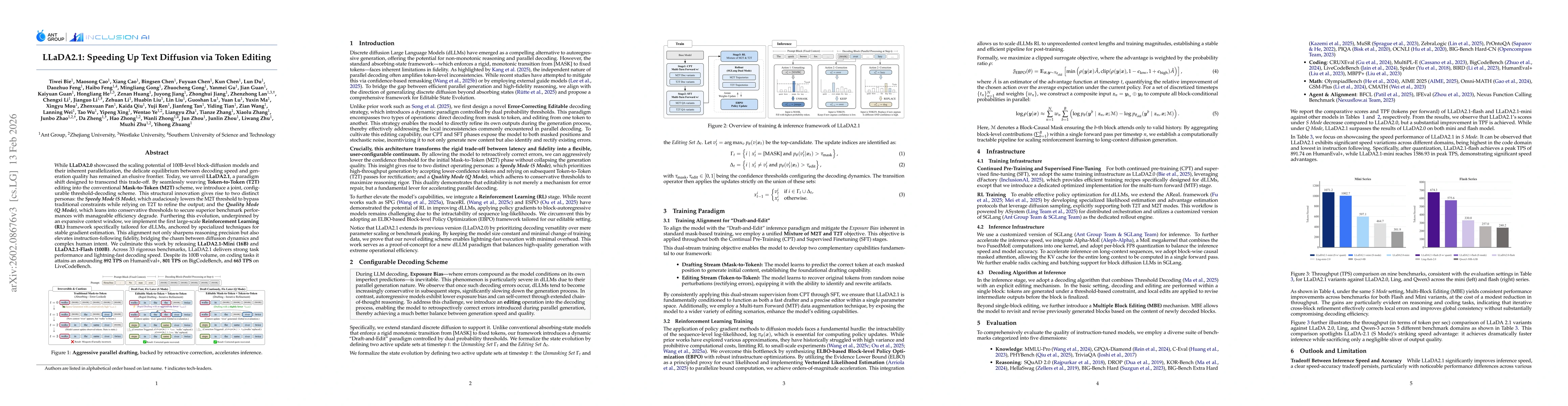 Thumbnail for LLaDA2.1: Speeding Up Text Diffusion via Token Editing
