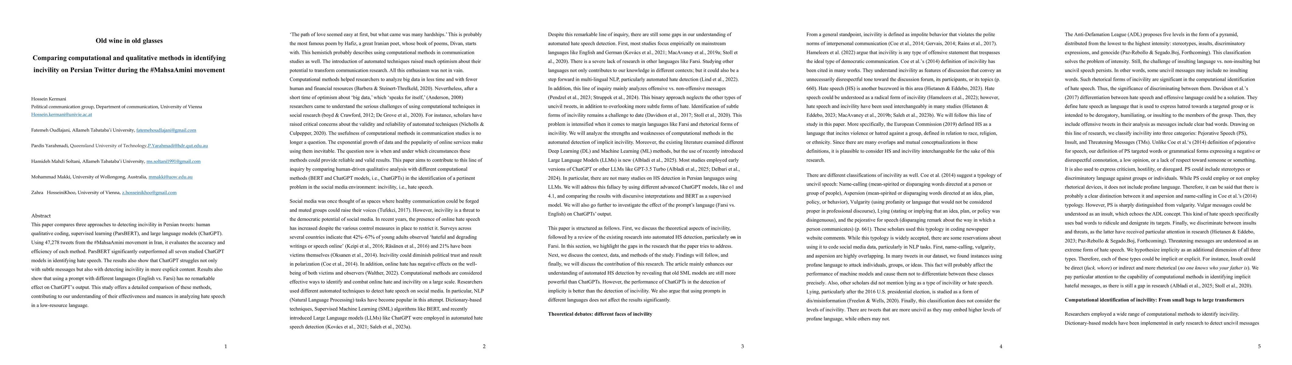 Thumbnail for Old wine in old glasses: Comparing computational and qualitative methods in identifying incivility on Persian Twitter during the #MahsaAmini movement