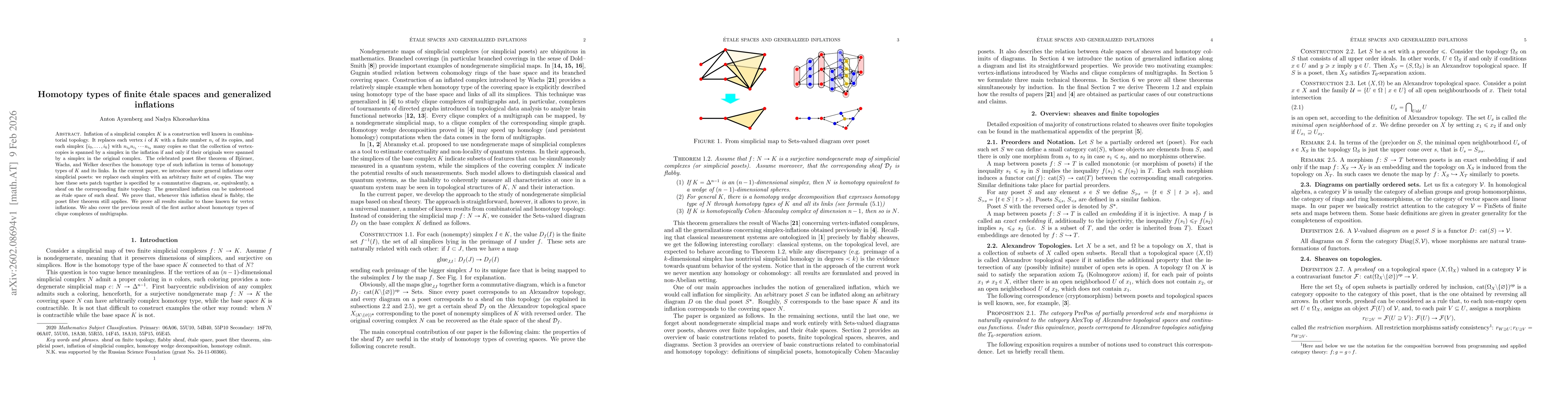 Thumbnail for Homotopy types of finite étale spaces and generalized inflations