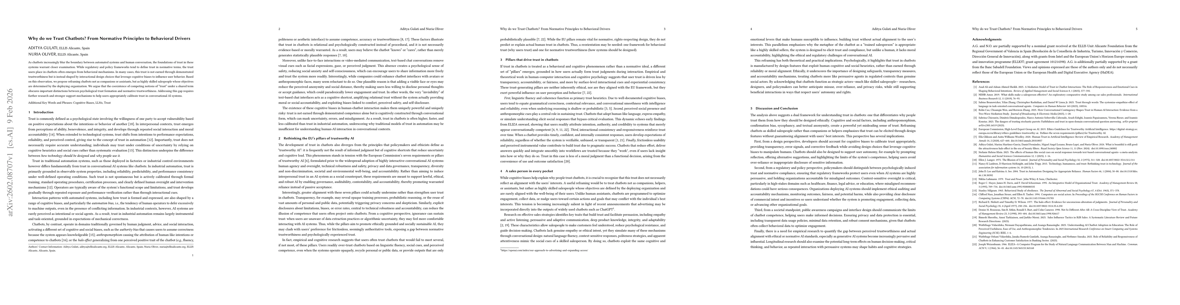 Thumbnail for Why do we Trust Chatbots? From Normative Principles to Behavioral Drivers