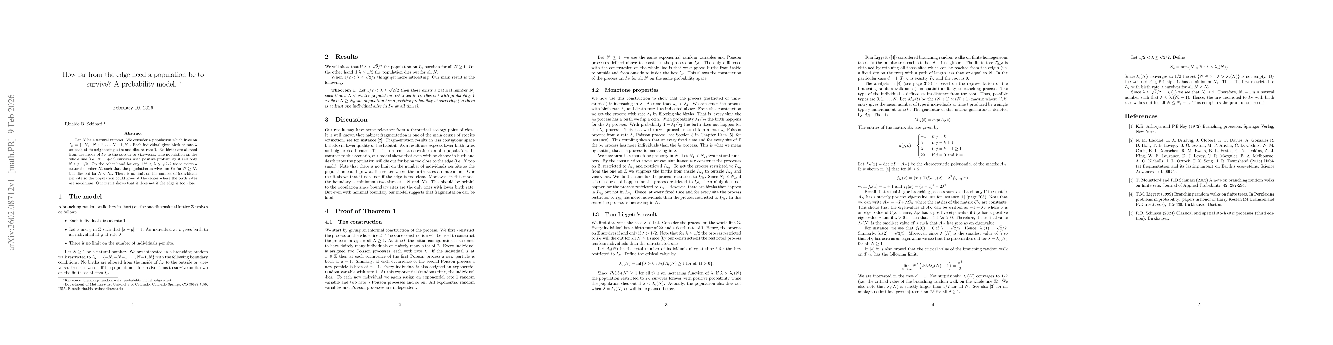 Thumbnail for How far from the edge need a population be to survive? A probability model