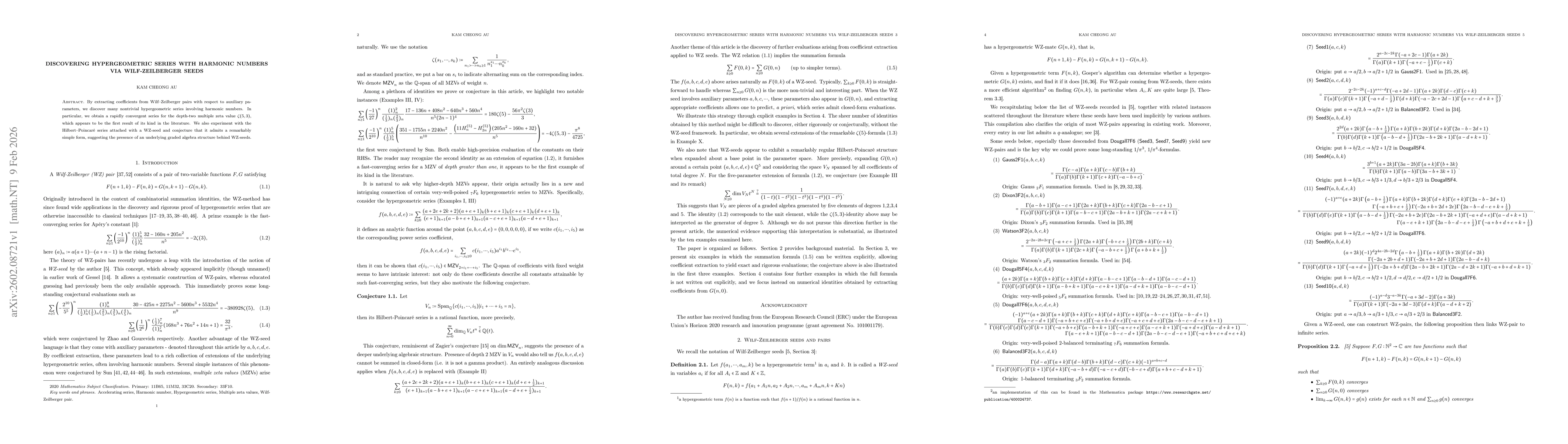 Thumbnail for Discovering hypergeometric series with harmonic numbers via Wilf-Zeilberger seeds