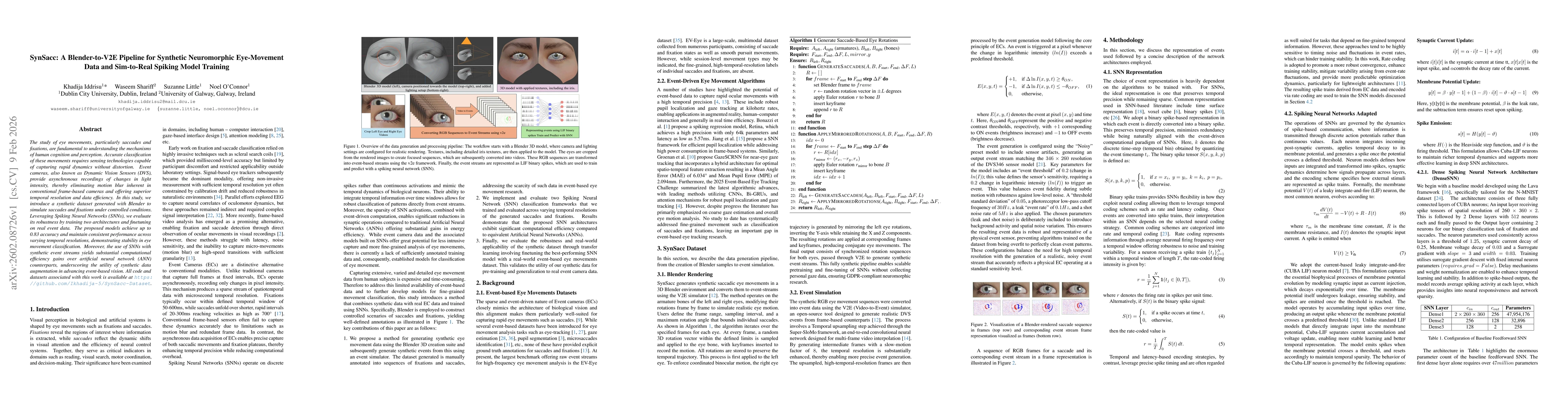 Thumbnail for SynSacc: A Blender-to-V2E Pipeline for Synthetic Neuromorphic Eye-Movement Data and Sim-to-Real Spiking Model Training