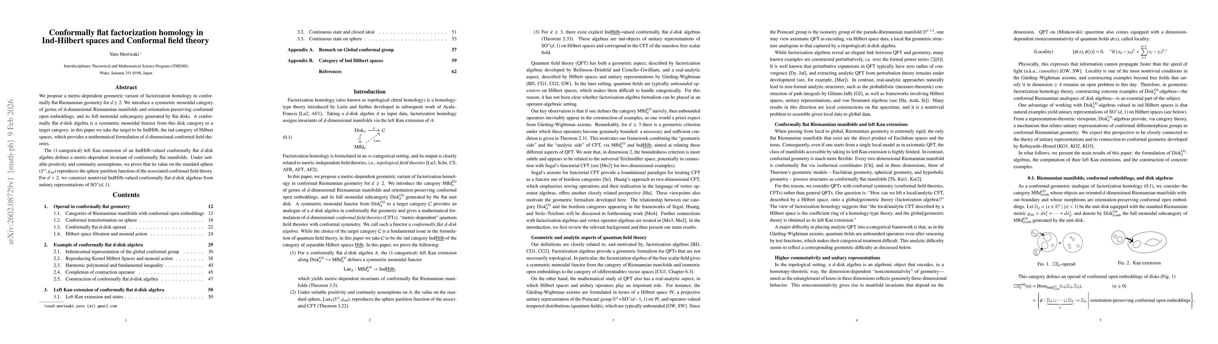 Thumbnail for Conformally flat factorization homology in Ind-Hilbert spaces and Conformal field theory