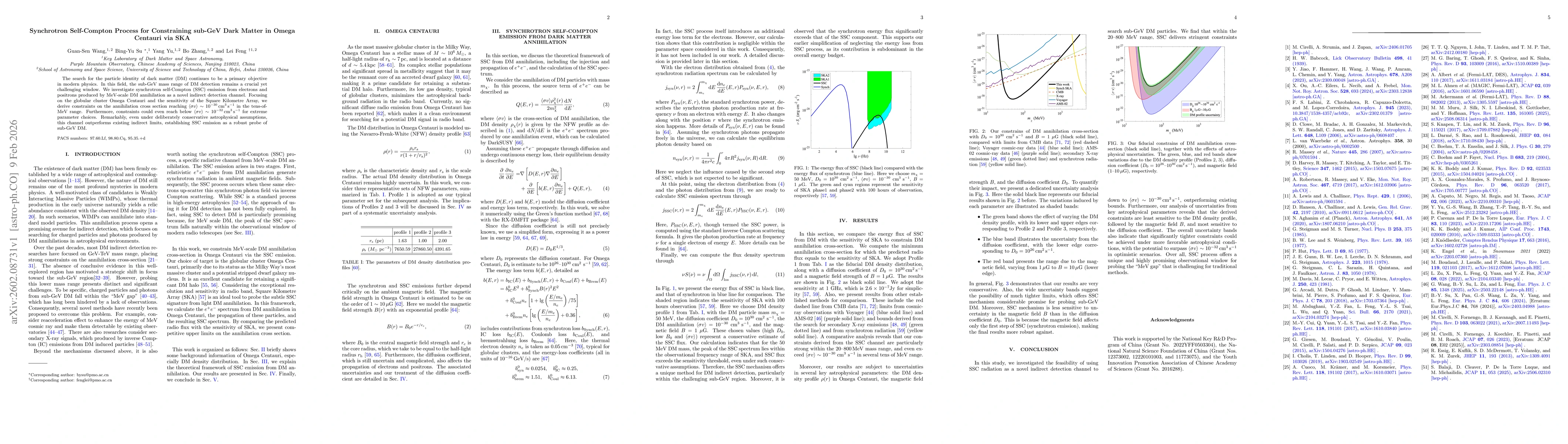 Thumbnail for Synchrotron Self-Compton Process for Constraining sub-GeV Dark Matter in Omega Centauri via SKA