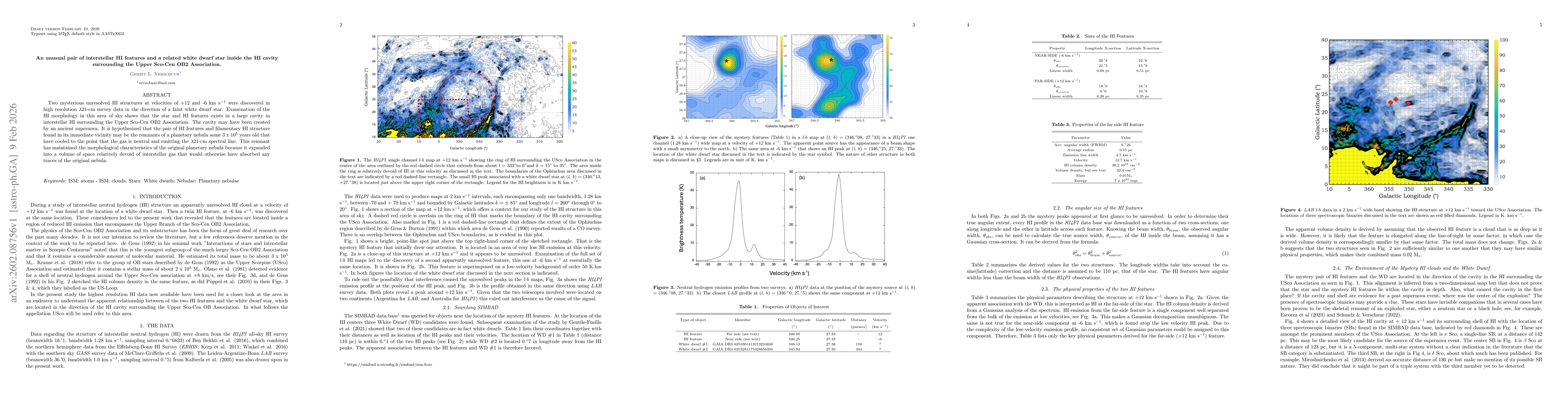 Thumbnail for An unusual pair of interstellar HI features and a related white dwarf star inside the HI cavity surrounding the Upper Sco-Cen OB2 Association