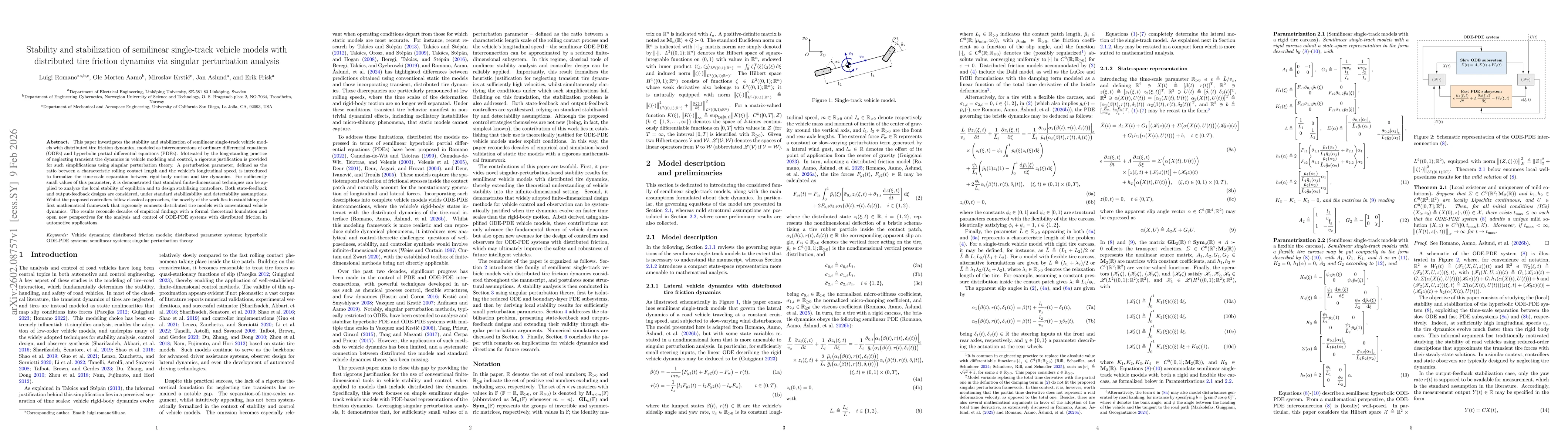 Thumbnail for Stability and stabilization of semilinear single-track vehicle models with distributed tire friction dynamics via singular perturbation analysis