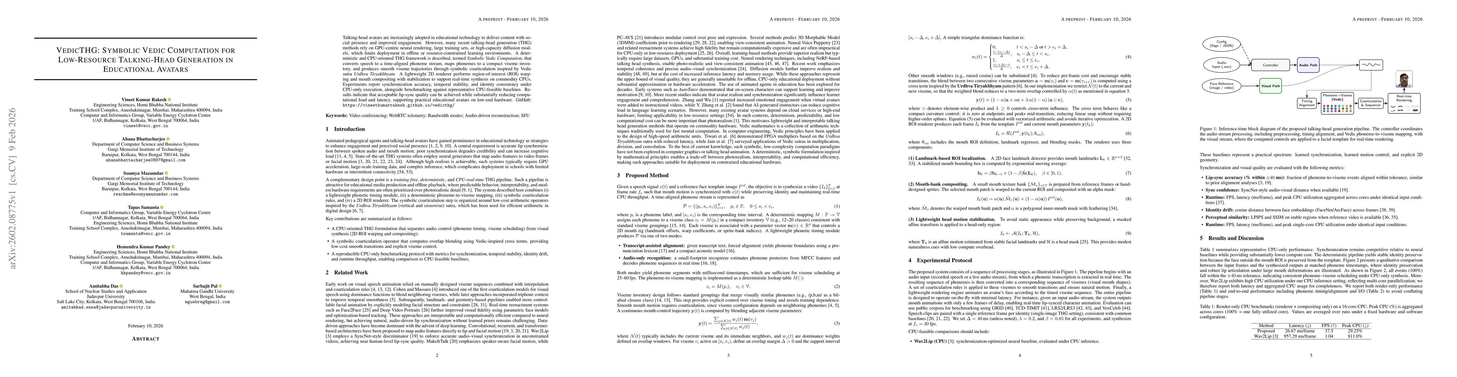 Thumbnail for VedicTHG: Symbolic Vedic Computation for Low-Resource Talking-Head Generation in Educational Avatars