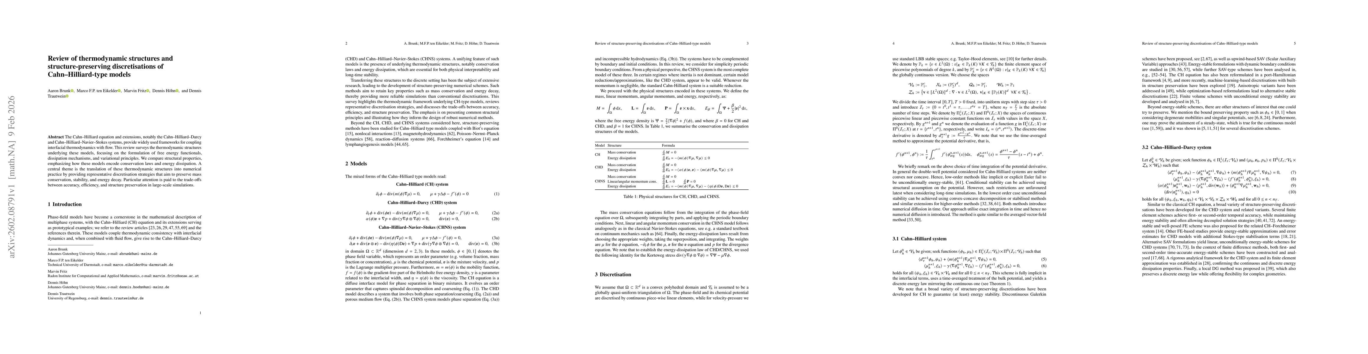 Thumbnail for Review of thermodynamic structures and structure-preserving discretisations of Cahn--Hilliard-type models
