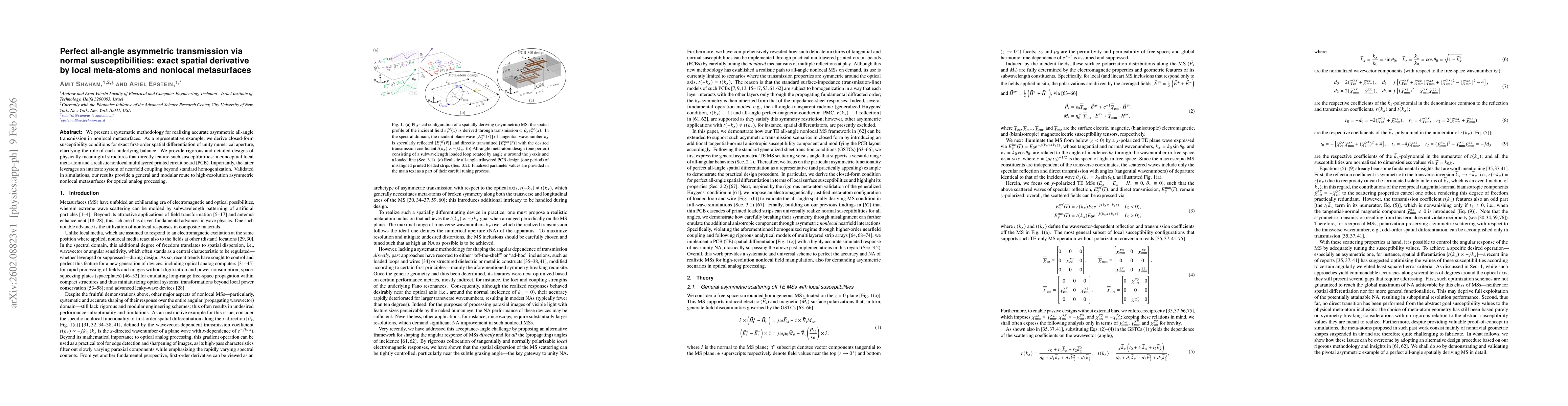 Thumbnail for Perfect all-angle asymmetric transmission via normal susceptibilities: exact spatial derivative by local meta-atoms and nonlocal metasurfaces