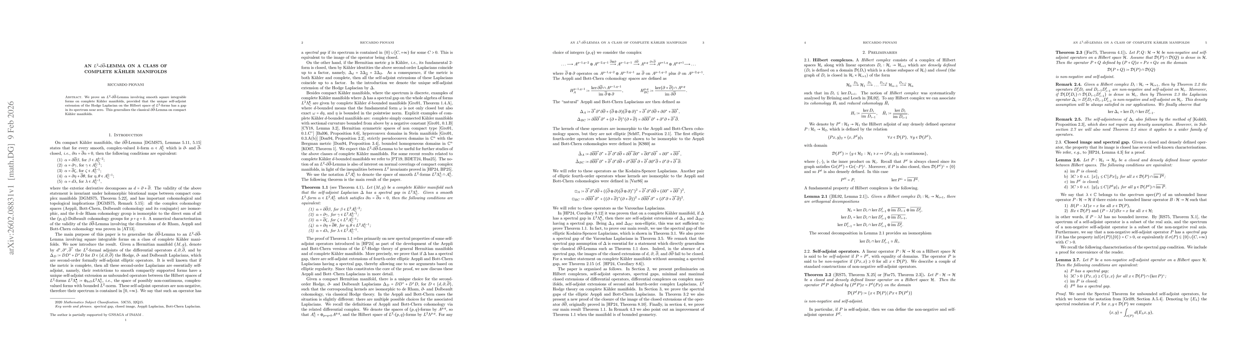 Thumbnail for An $L^2$-$\partial\overline\partial$-Lemma on a class of complete Kähler manifolds