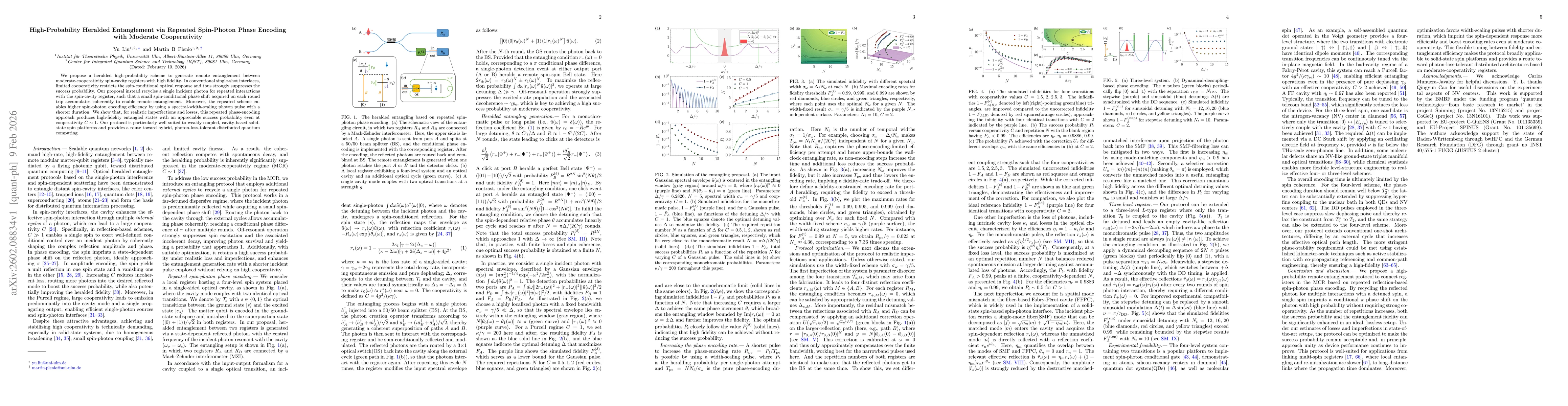 Thumbnail for High-Probability Heralded Entanglement via Repeated Spin-Photon Phase Encoding with Moderate Cooperativity