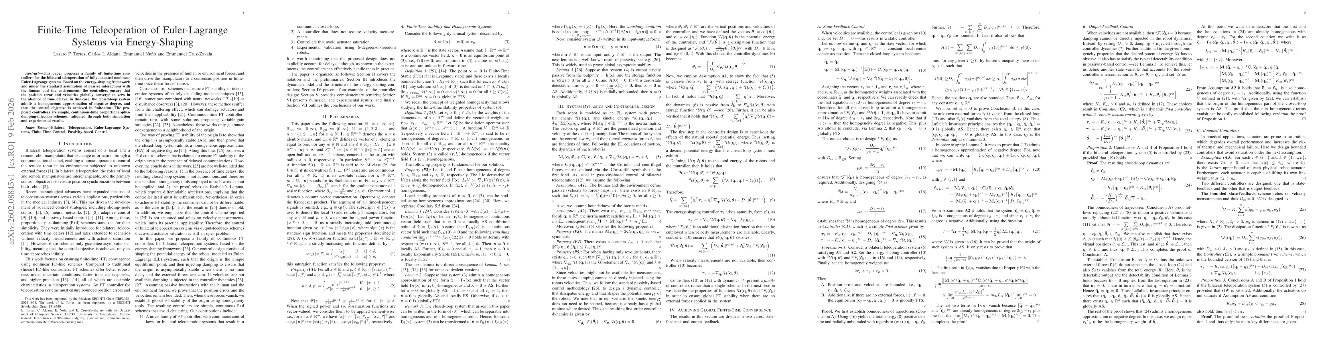 Thumbnail for Finite-Time Teleoperation of Euler-Lagrange Systems via Energy-Shaping