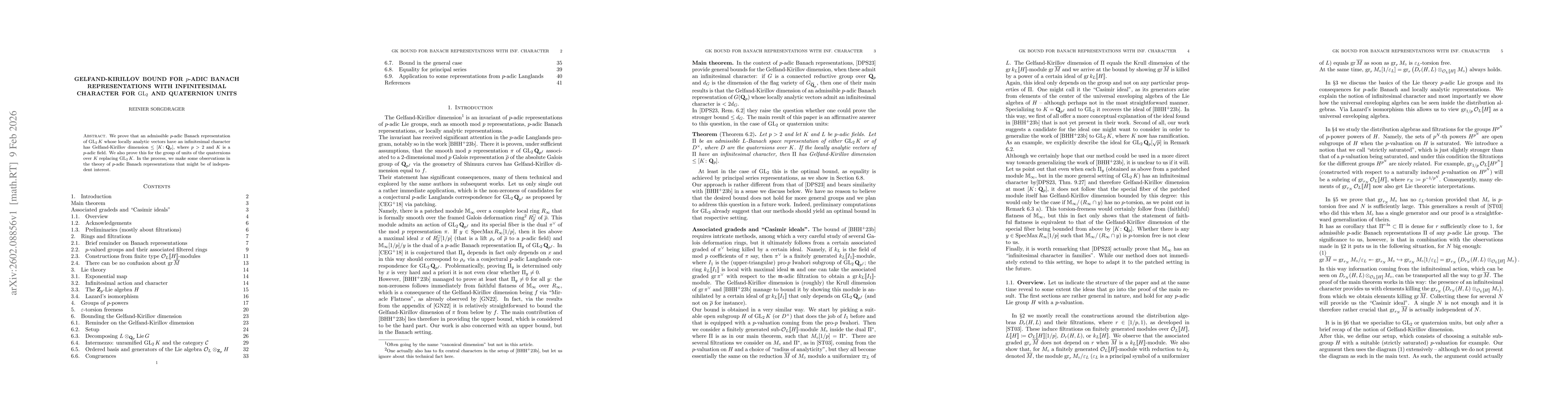 Thumbnail for Gelfand-Kirillov bound for $p$-adic Banach representations with infinitesimal character for $\text{GL}_2$ and quaternion units
