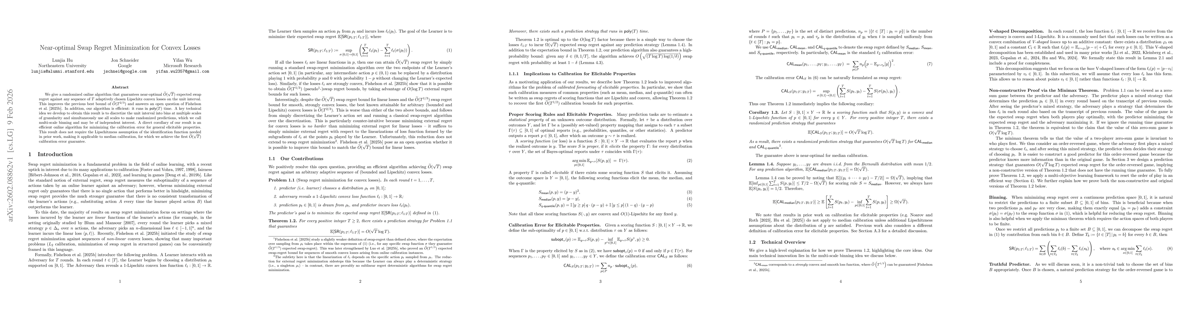 Thumbnail for Near-optimal Swap Regret Minimization for Convex Losses