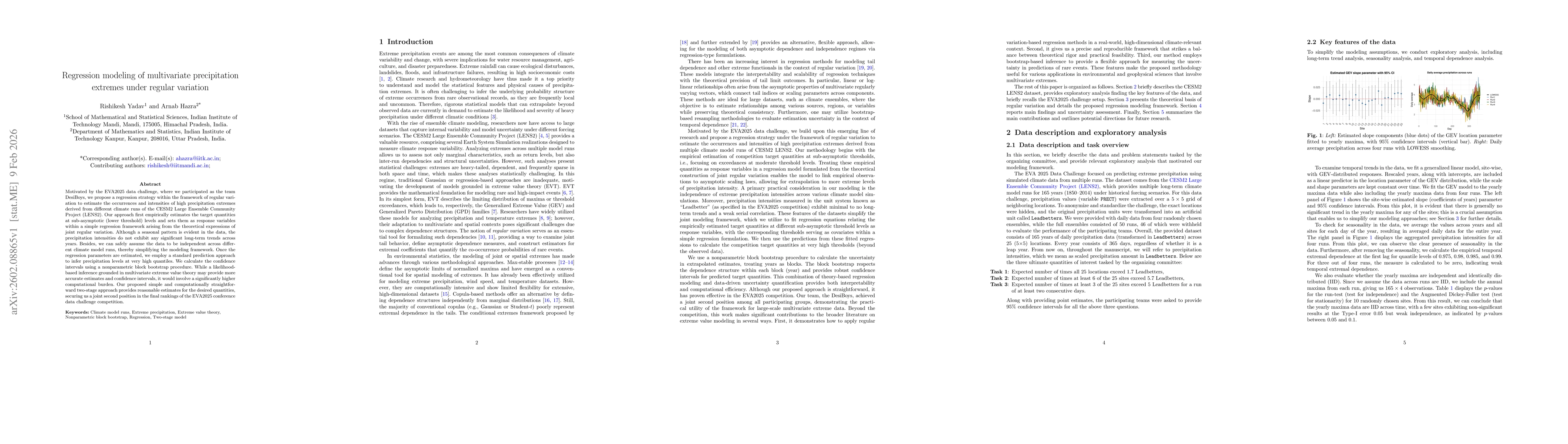 Thumbnail for Regression modeling of multivariate precipitation extremes under regular variation