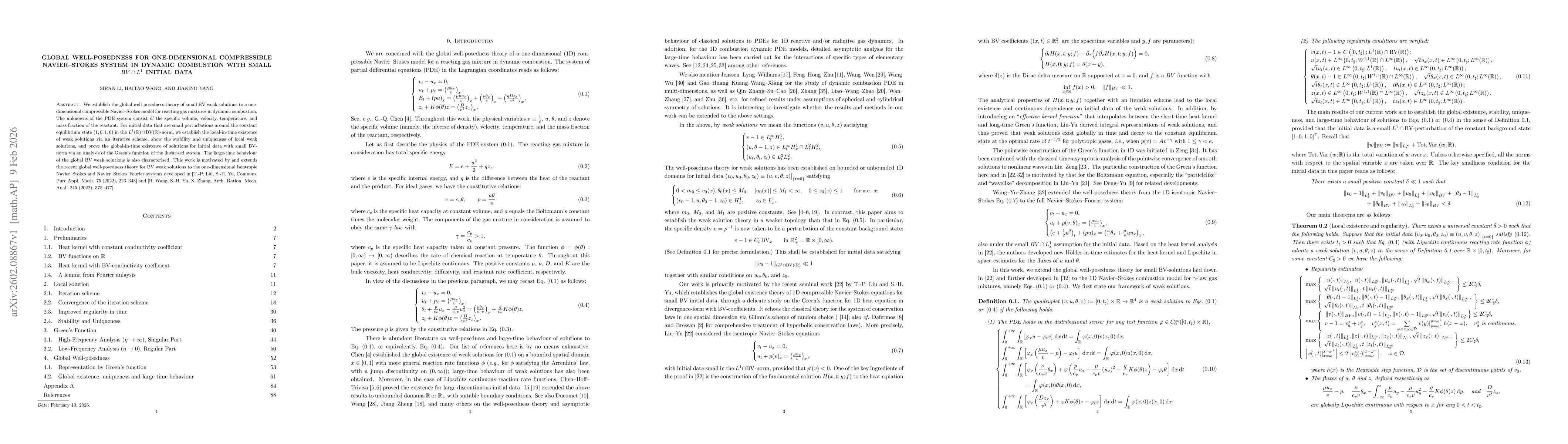 Thumbnail for Global well-posedness for one-dimensional compressible Navier--Stokes system in dynamic combustion with small $BV\cap L^1$ initial data