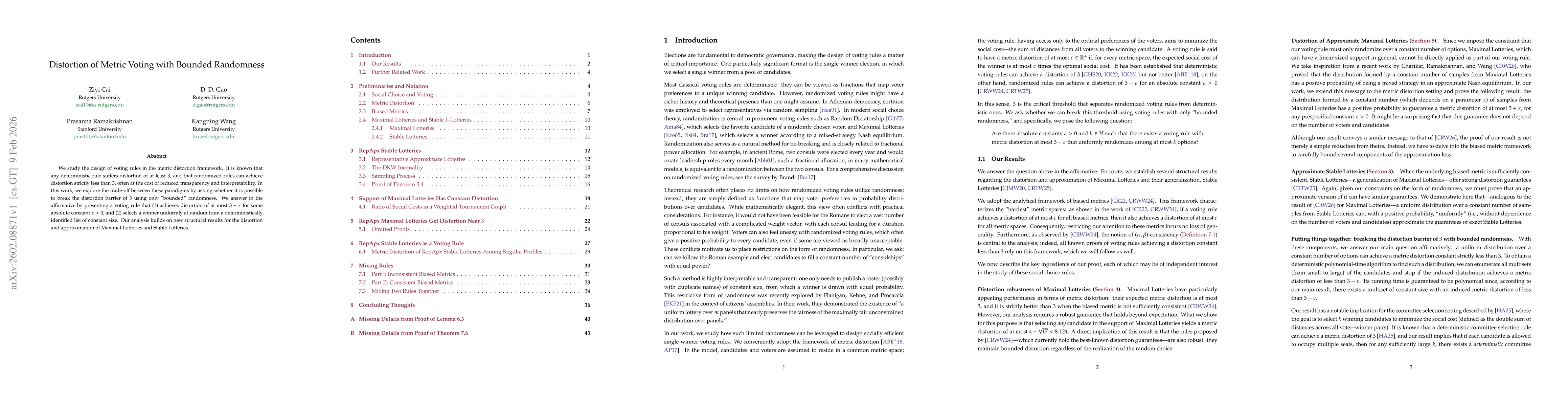 Thumbnail for Distortion of Metric Voting with Bounded Randomness