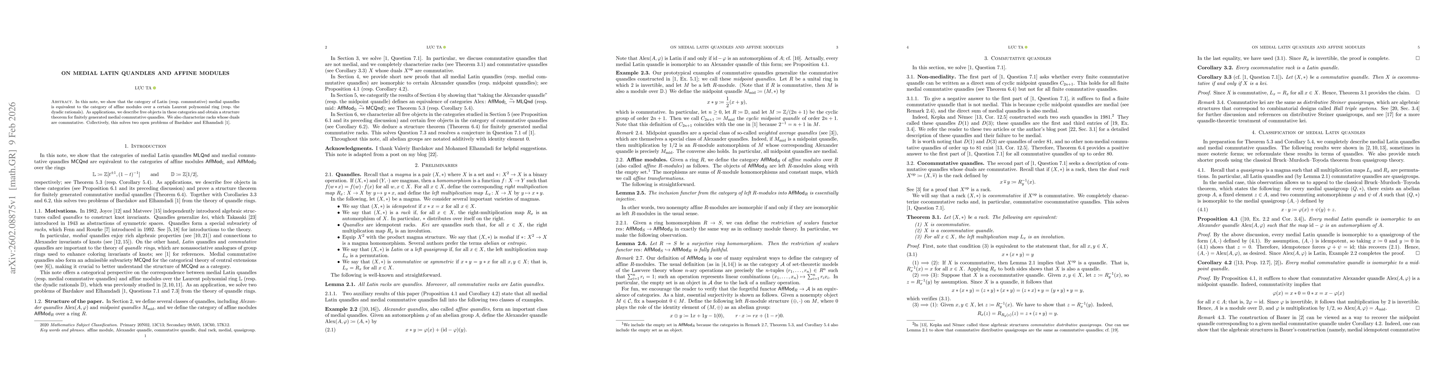 Thumbnail for On medial Latin quandles and affine modules