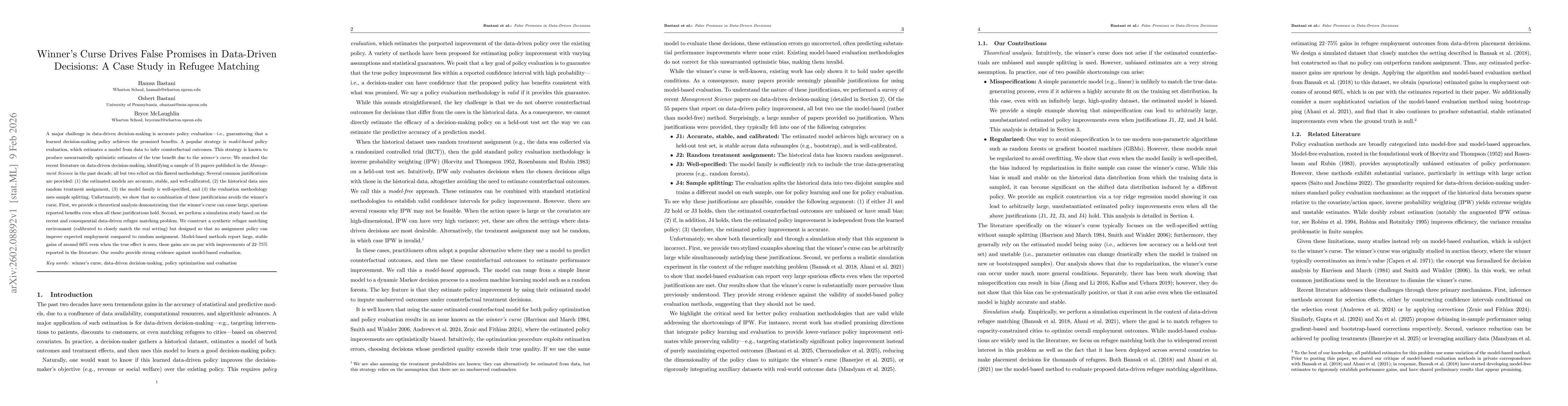 Thumbnail for Winner's Curse Drives False Promises in Data-Driven Decisions: A Case Study in Refugee Matching