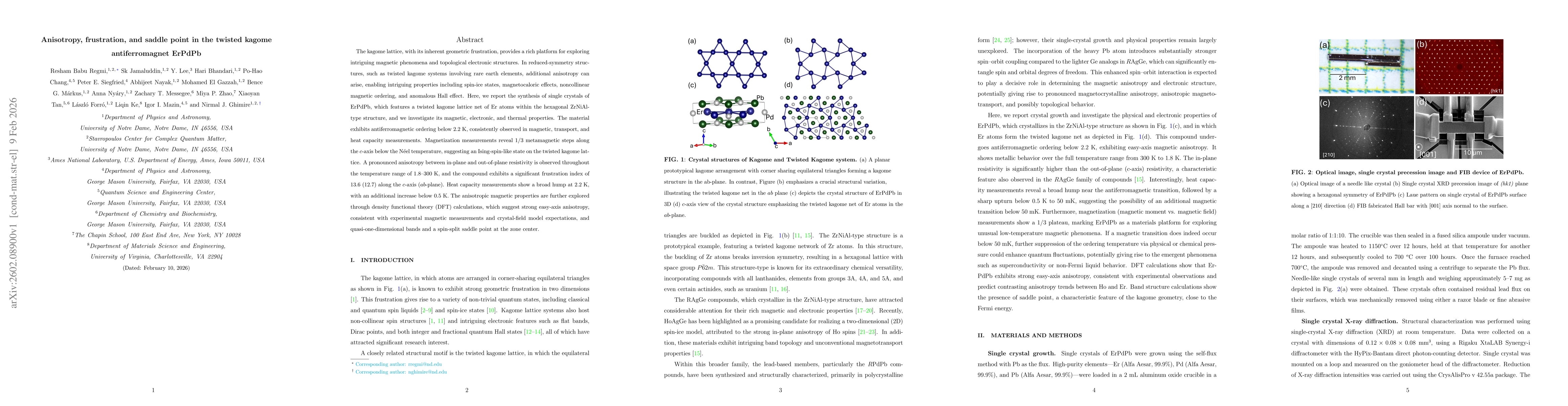 Thumbnail for Anisotropy, frustration and saddle point in the twisted Kagome antiferromagnet ErPdPb