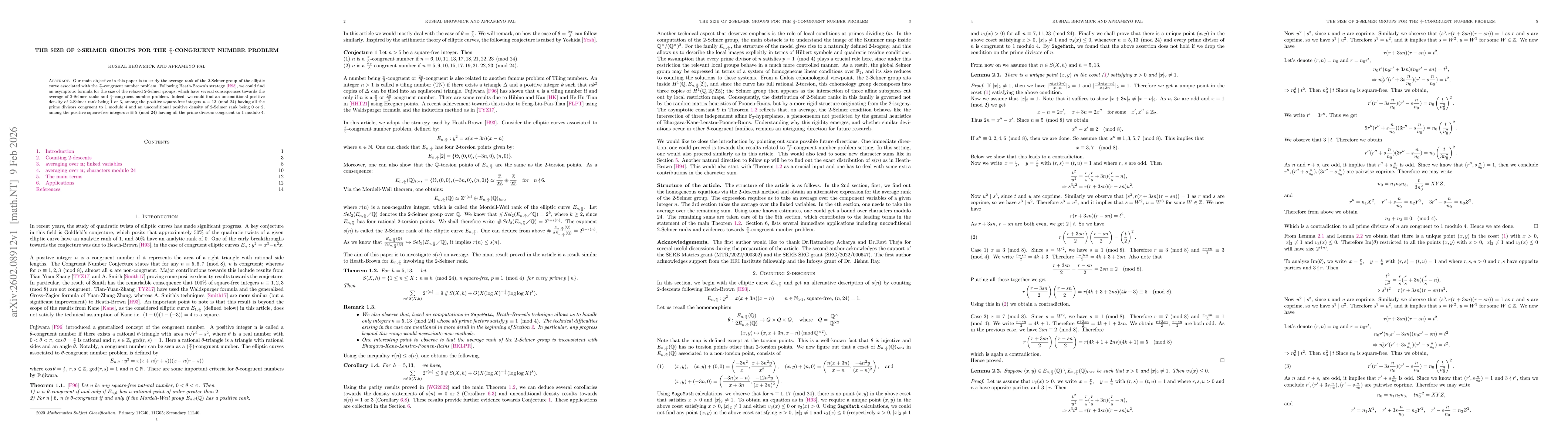 Thumbnail for The size of $2$-Selmer groups for the $\fracπ{3}$-congruent number problem