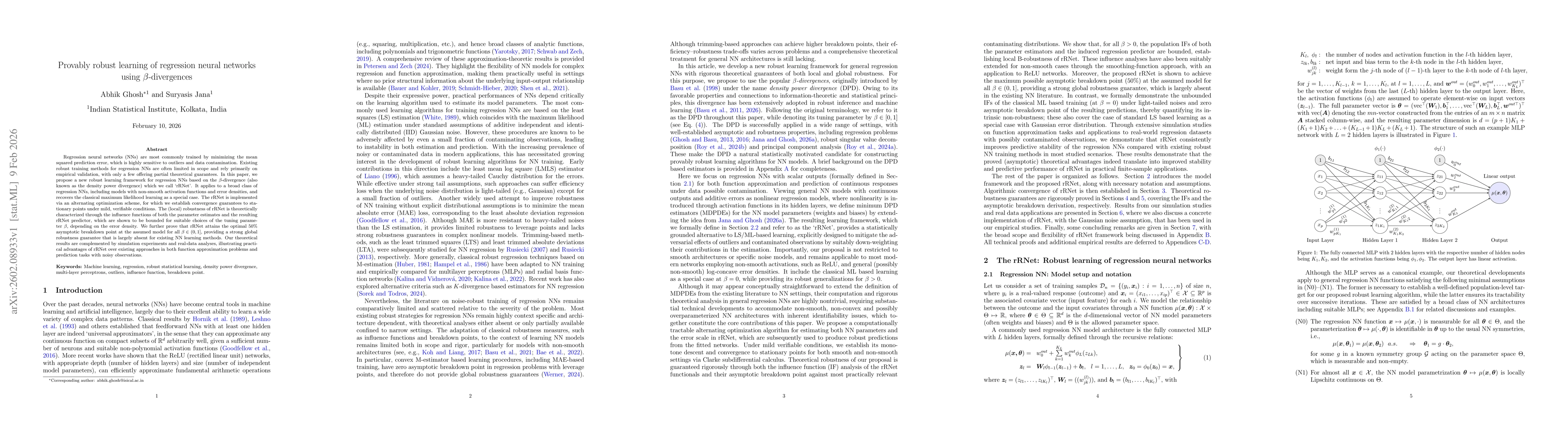 Thumbnail for Provably robust learning of regression neural networks using $β$-divergences