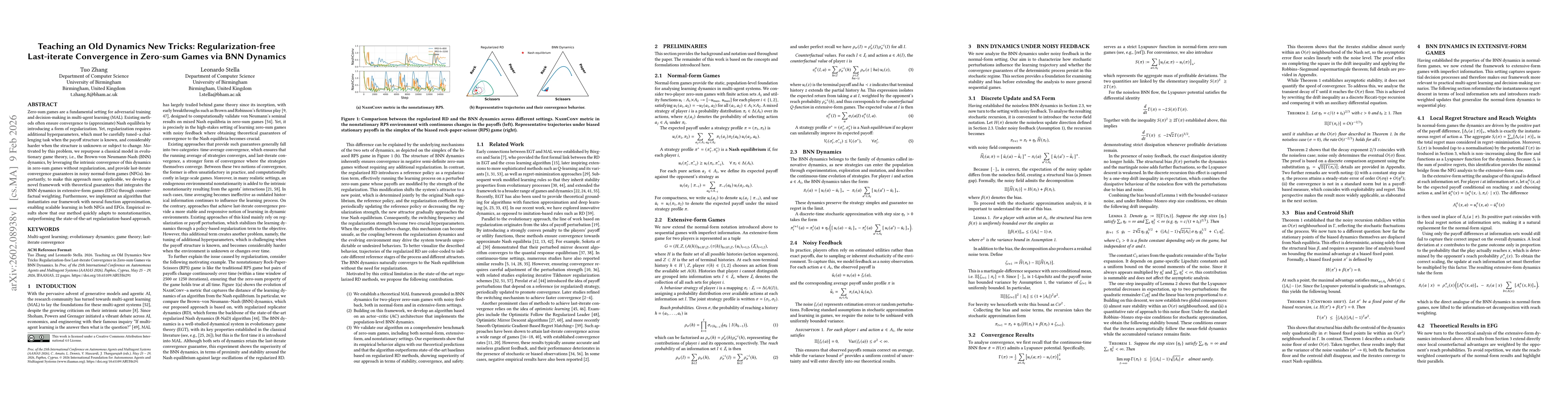 Thumbnail for Teaching an Old Dynamics New Tricks: Regularization-free Last-iterate Convergence in Zero-sum Games via BNN Dynamics