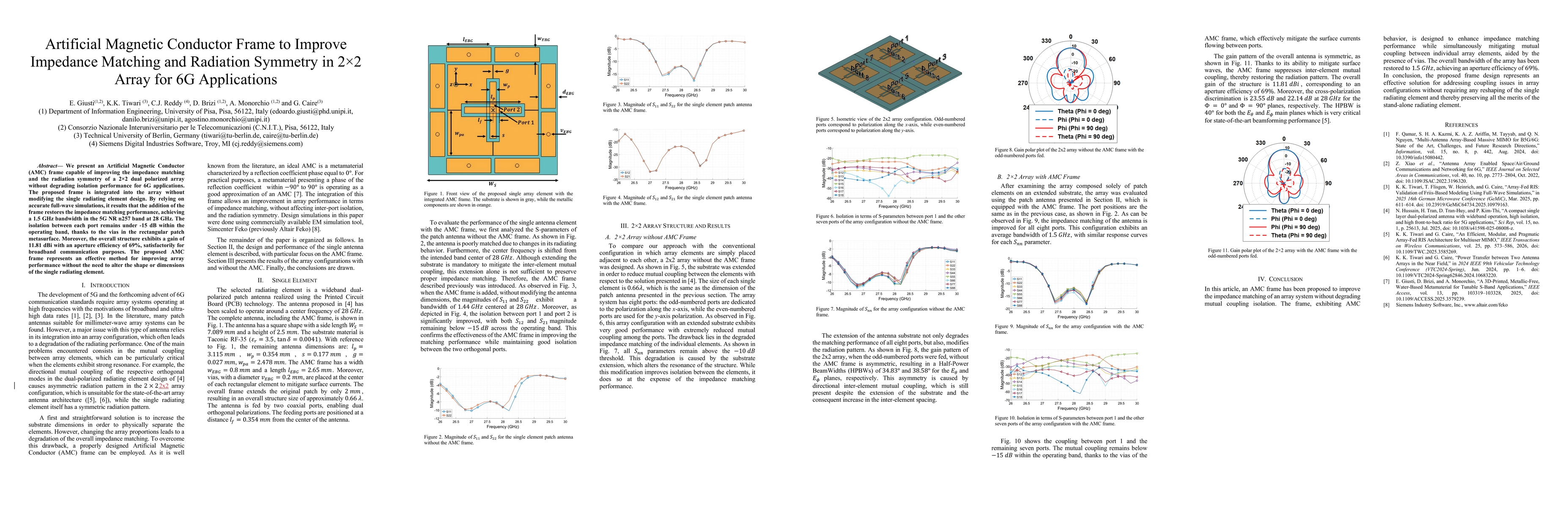 Thumbnail for Artificial Magnetic Conductor Frame to Improve Impedance Matching and Radiation Symmetry in 2$\times$2 Array for 6G Applications