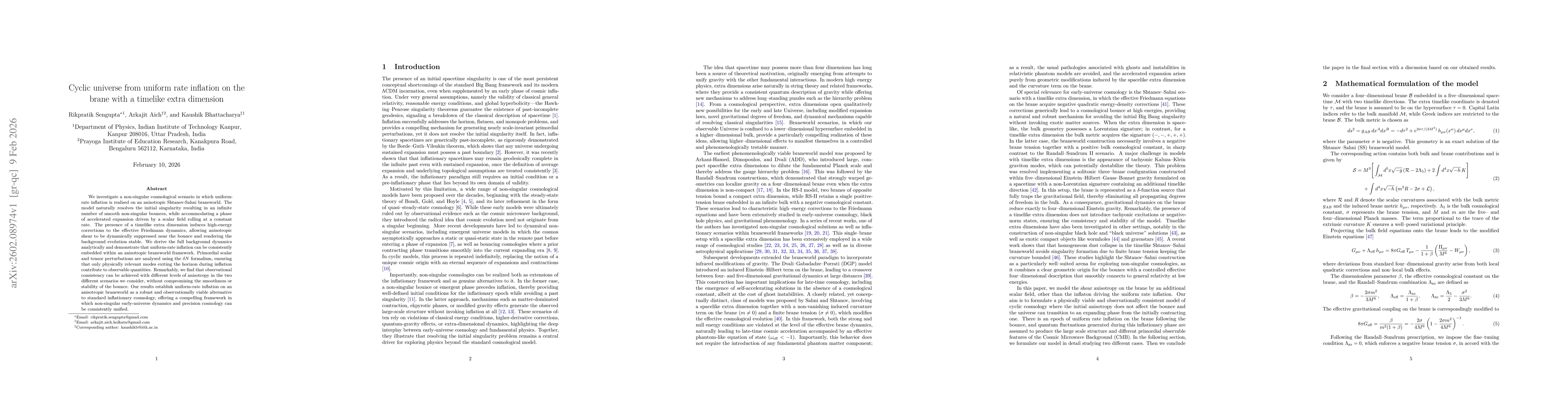 Thumbnail for Cyclic universe from uniform rate inflation on the brane with a timelike extra dimension