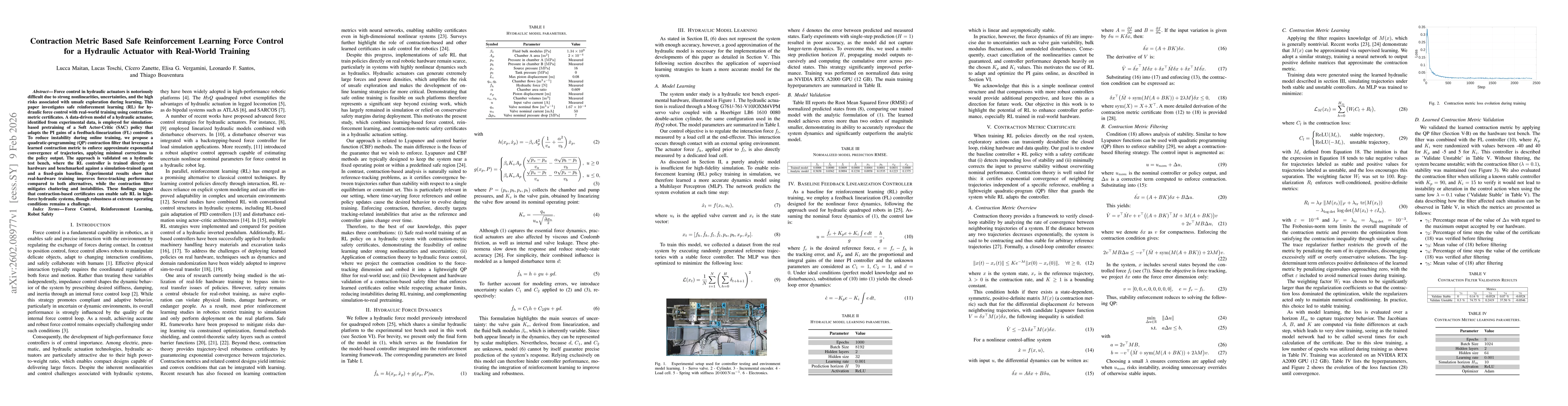Thumbnail for Contraction Metric Based Safe Reinforcement Learning Force Control for a Hydraulic Actuator with Real-World Training