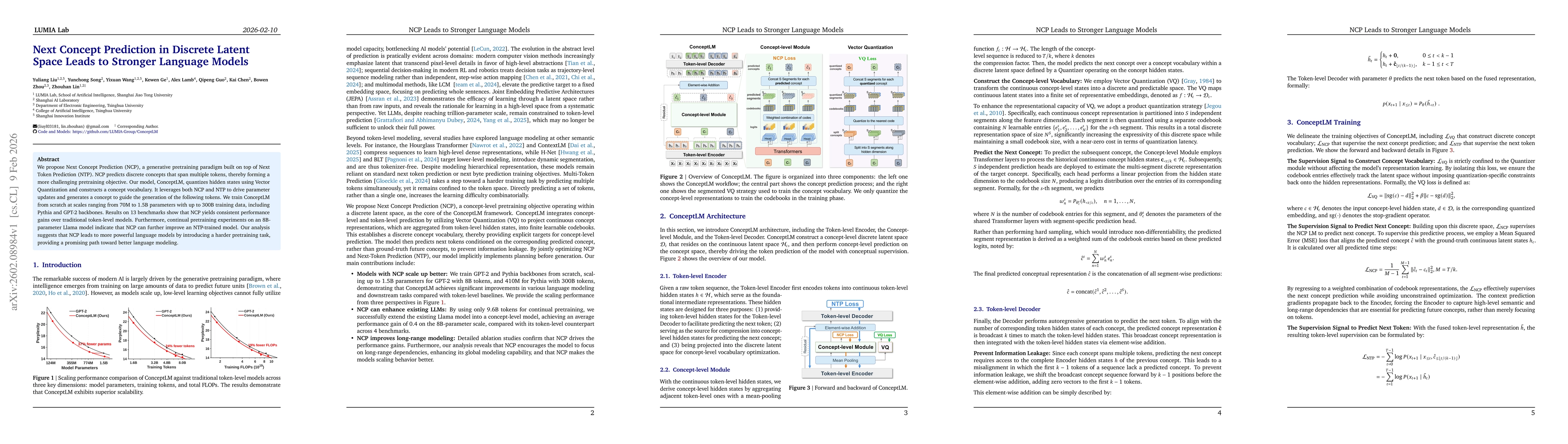 Thumbnail for Next Concept Prediction in Discrete Latent Space Leads to Stronger Language Models