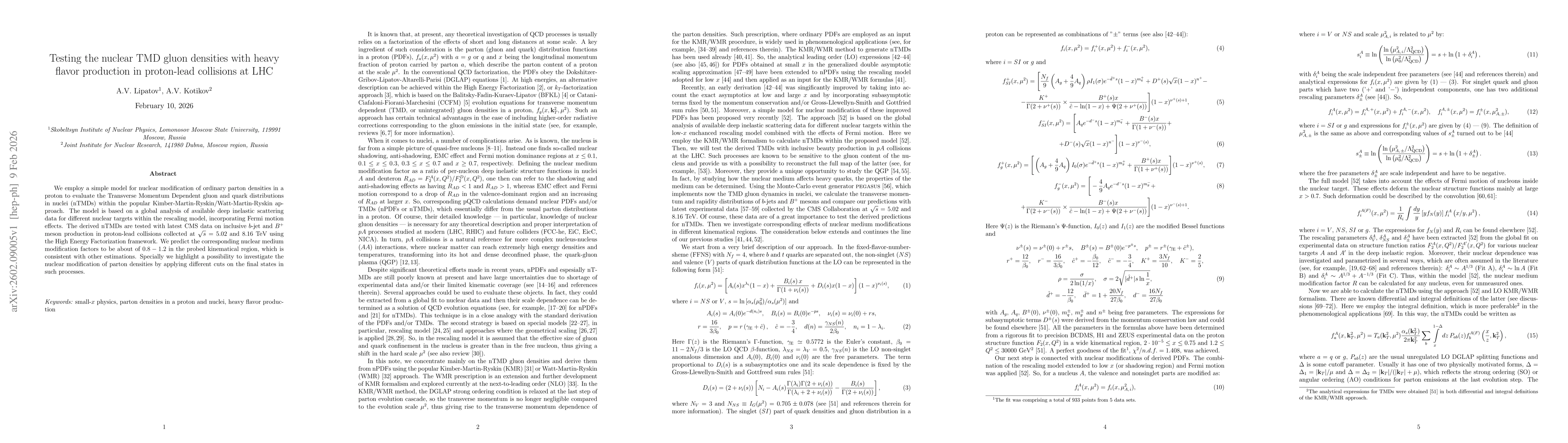 Thumbnail for Testing the nuclear TMD gluon densities with heavy flavor production in proton-lead collisions at LHC
