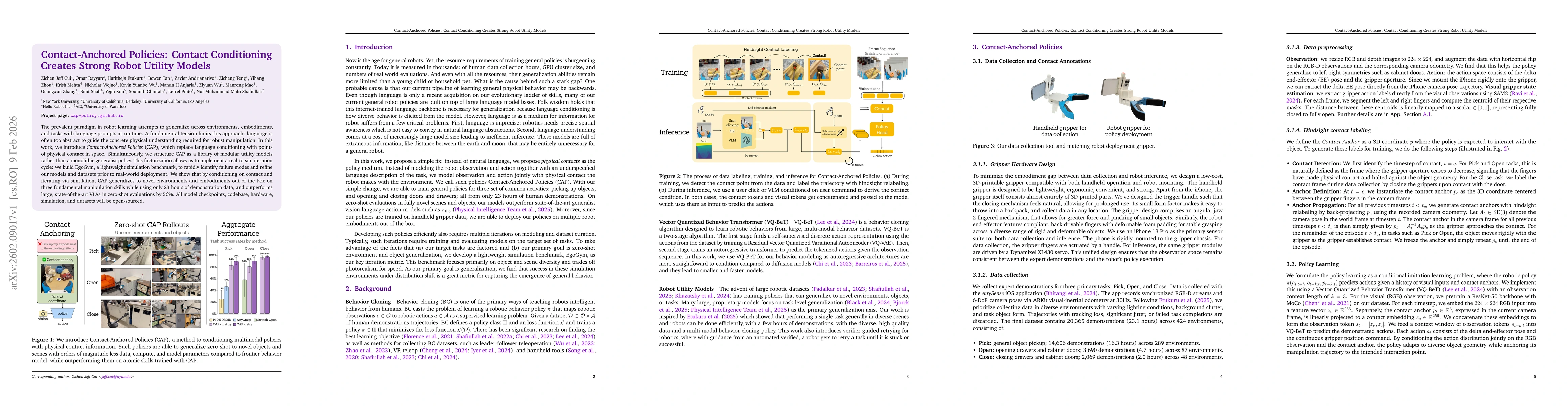 Thumbnail for Contact-Anchored Policies: Contact Conditioning Creates Strong Robot Utility Models