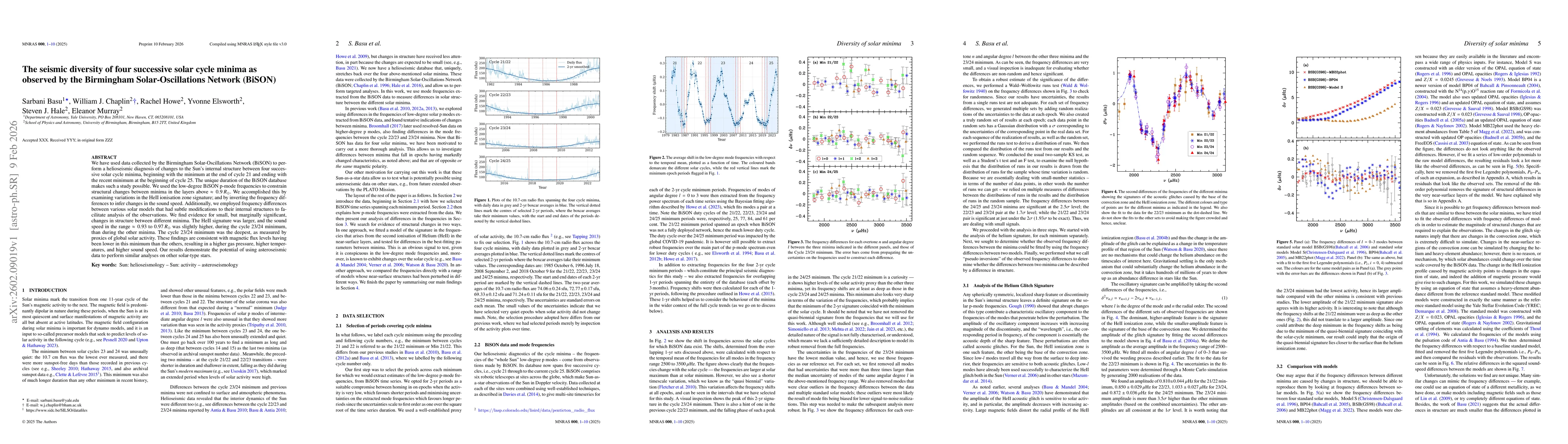 Thumbnail for The seismic diversity of four successive solar cycle minima as observed by the Birmingham Solar-Oscillations Network (BiSON)
