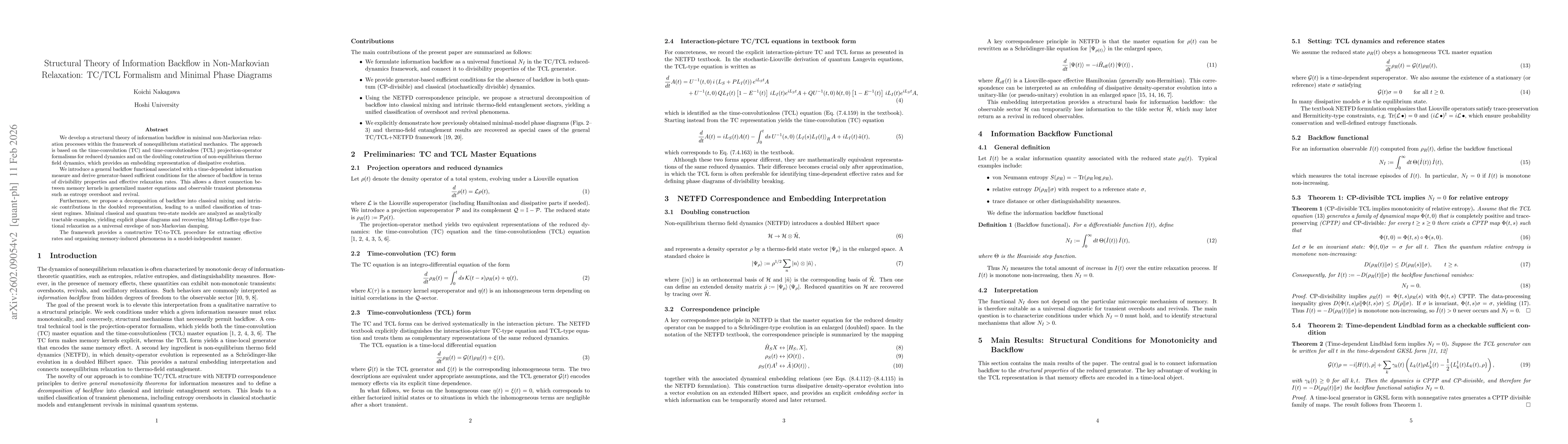 Thumbnail for Structural Theory of Information Backflow in Non-Markovian Relaxation: TC/TCL Formalism and Minimal Phase Diagrams