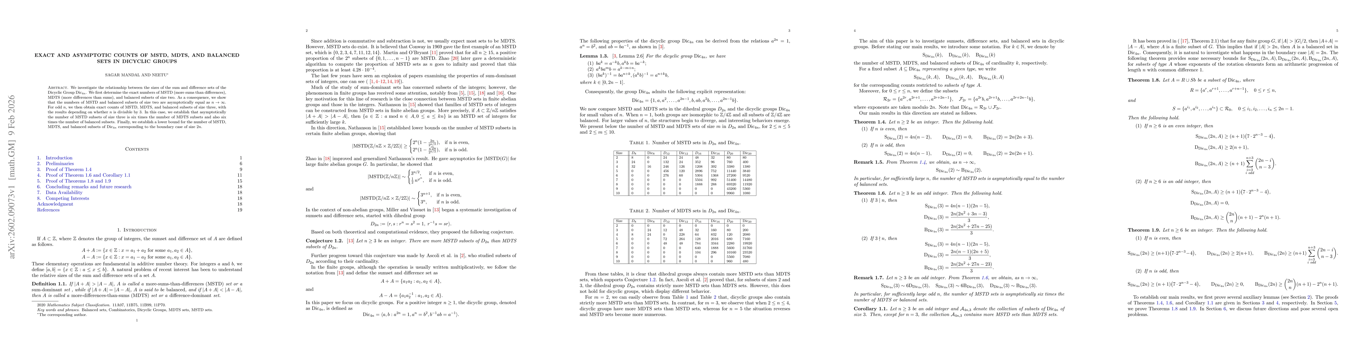 Thumbnail for Exact and Asymptotic Counts of MSTD, MDTS, and Balanced Sets in Dicyclic Groups
