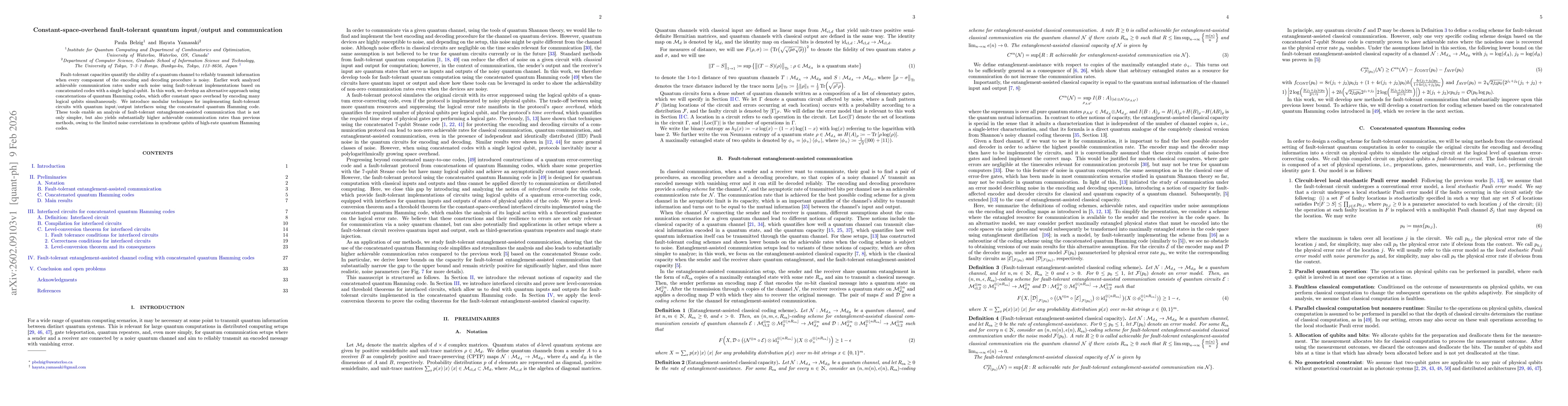 Thumbnail for Constant-space-overhead fault-tolerant quantum input/output and communication