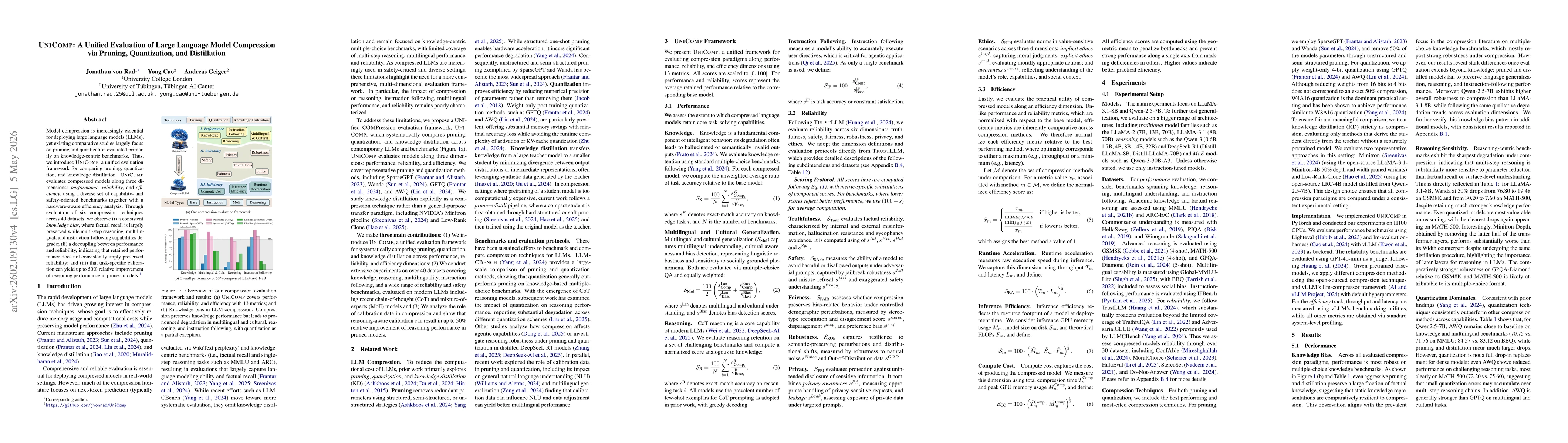 Thumbnail for UniComp: A Unified Evaluation of Large Language Model Compression via Pruning, Quantization and Distillation