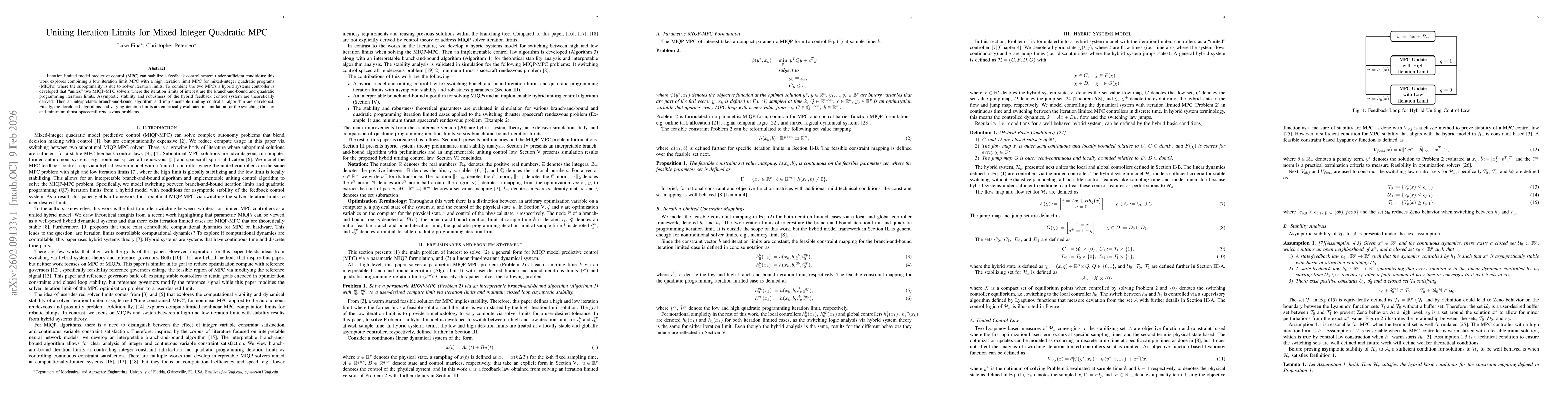 Thumbnail for Uniting Iteration Limits for Mixed-Integer Quadratic MPC