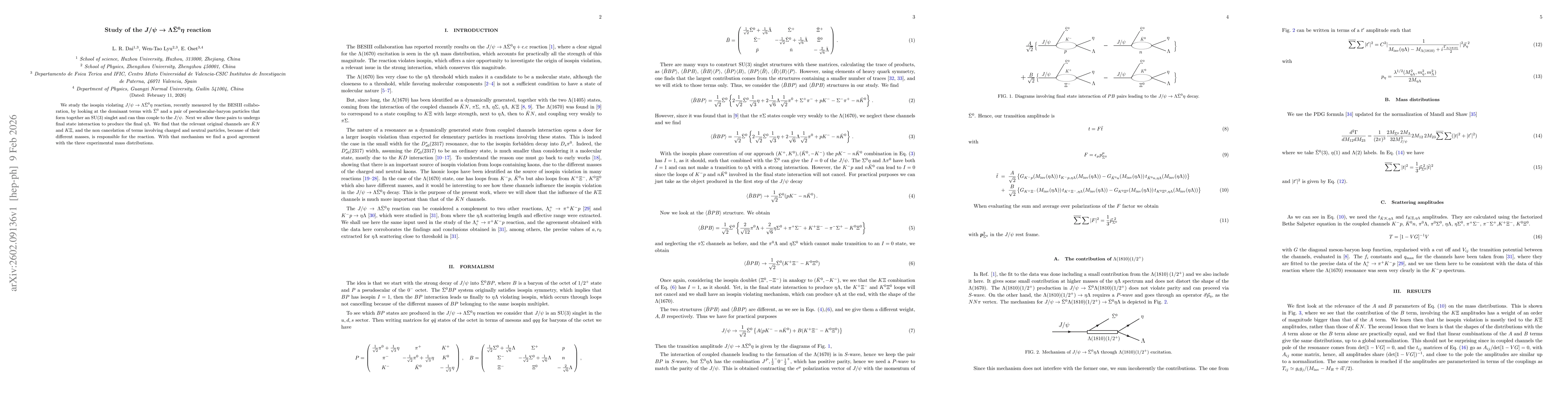 Thumbnail for Study of the $J/ψ\to Λ\barΣ^0η$ reaction