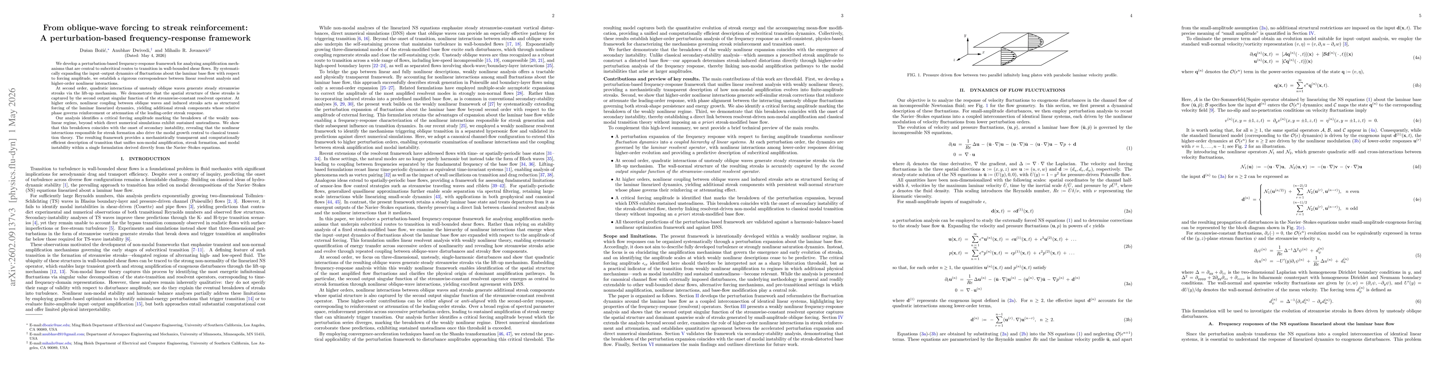 Thumbnail for From oblique-wave forcing to streak reinforcement: A perturbation-based frequency-response framework