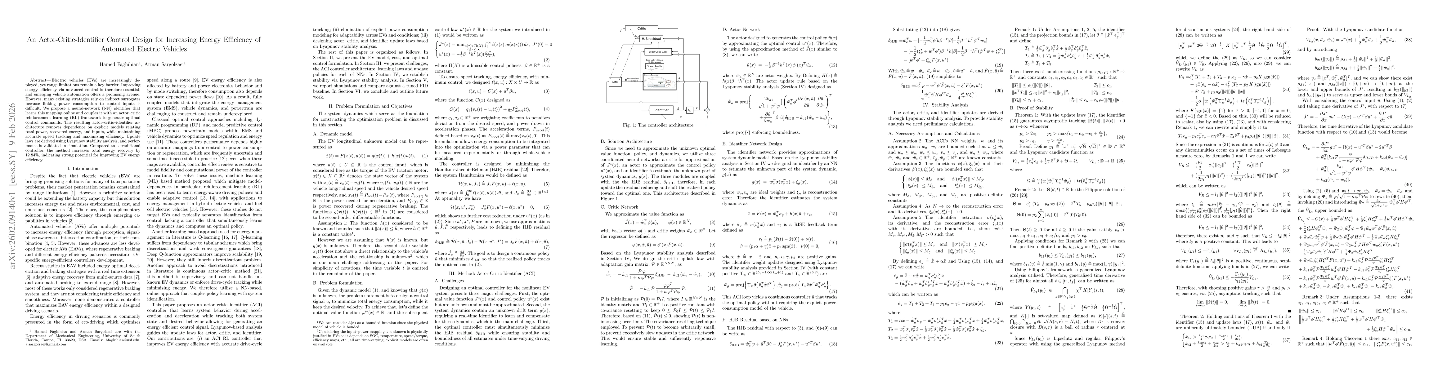 Thumbnail for An Actor-Critic-Identifier Control Design for Increasing Energy Efficiency of Automated Electric Vehicles