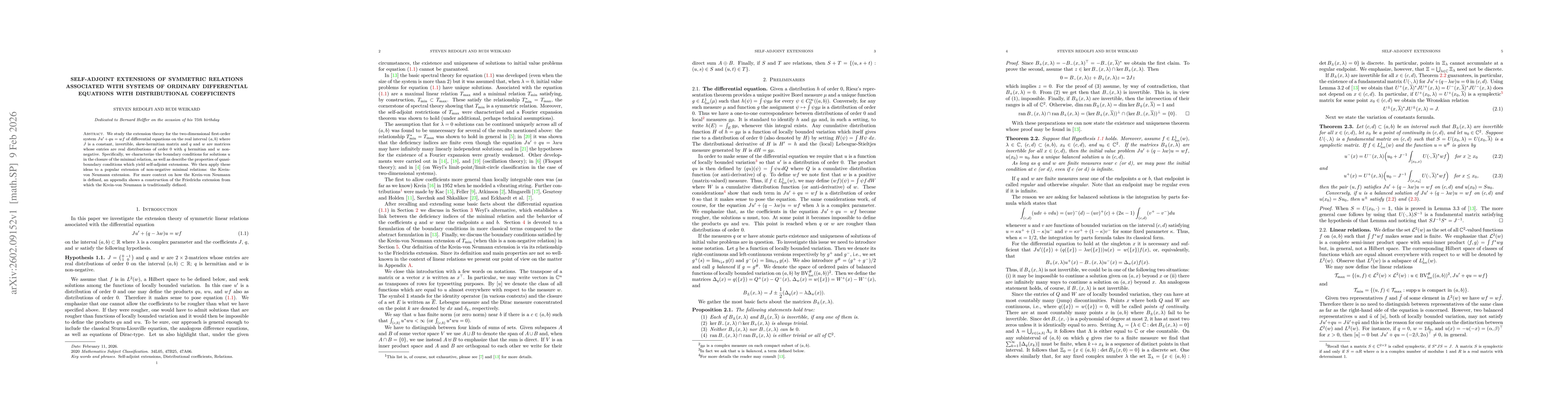Thumbnail for Self-adjoint extensions of symmetric relations associated with systems of ordinary differential equations with distributional coefficients