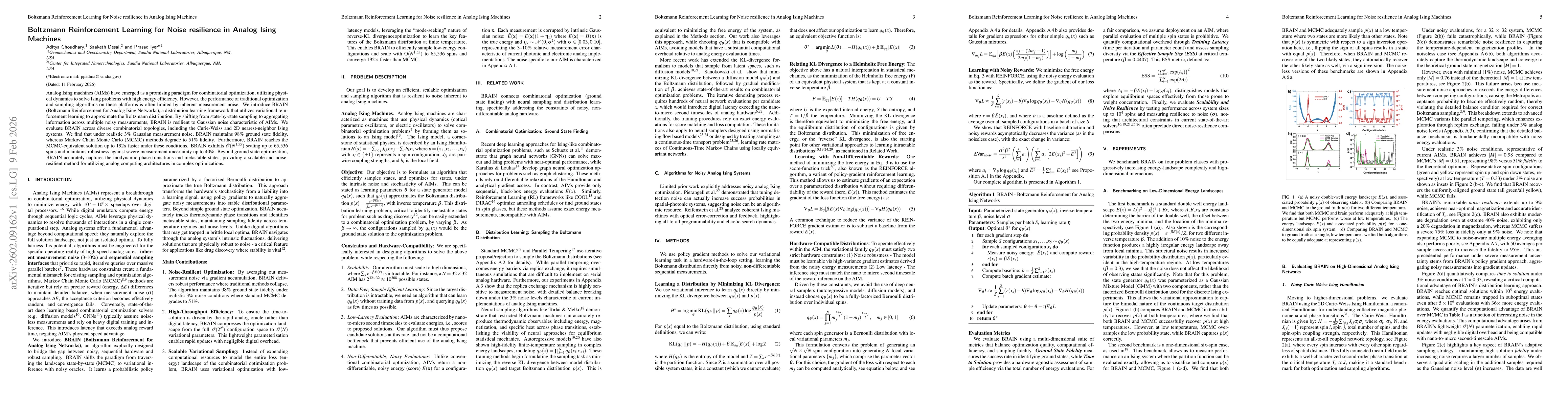 Thumbnail for Boltzmann Reinforcement Learning for Noise resilience in Analog Ising Machines