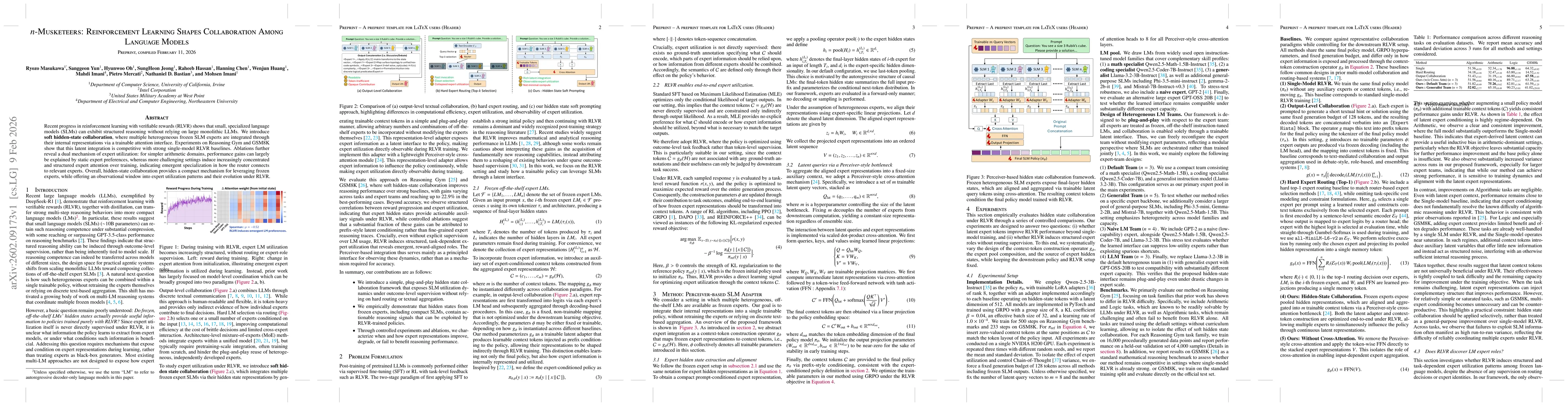 Thumbnail for $n$-Musketeers: Reinforcement Learning Shapes Collaboration Among Language Models